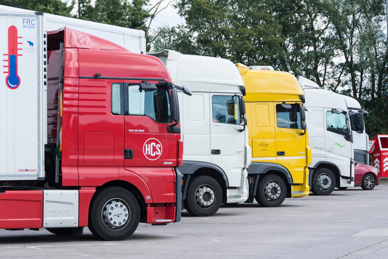 A line of HGVs