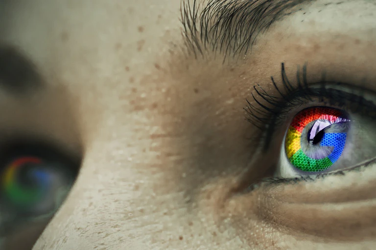 Eyes reflecting Google logo