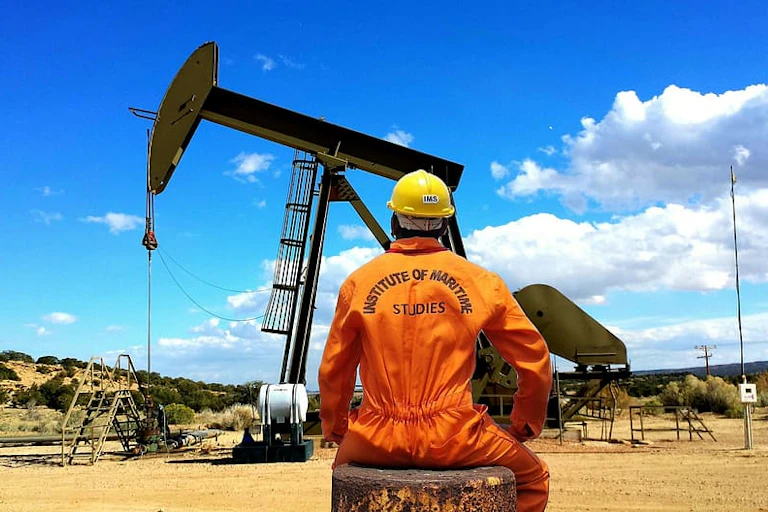 An oil rig with an engineer