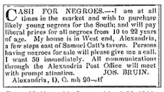 A domestic slave trader's newspaper ad from 1844 says 'CASH FOR NEGROES.'