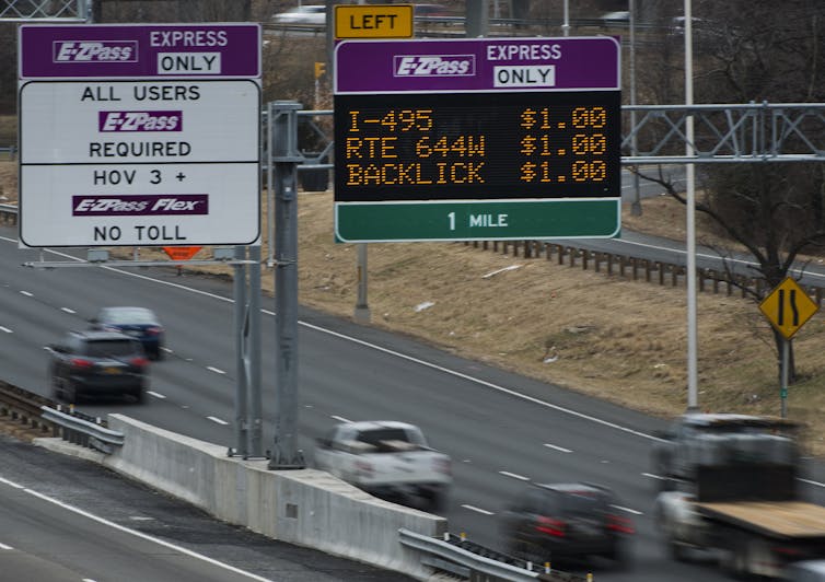 Express lanes above a busy interstate highway.