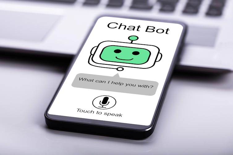 A chatbot on a mobile phone.