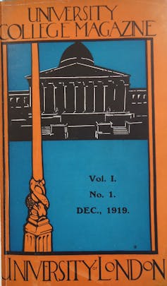 An orange, blue and black cover of the December 1919 issue of University College Magazine