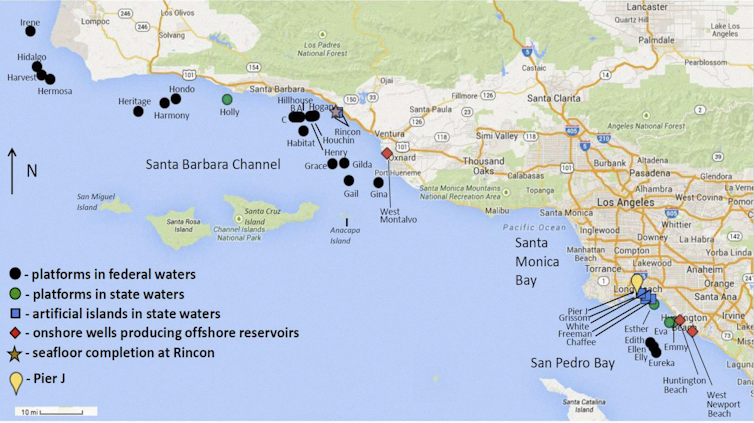 Map of California offshore energy operations.