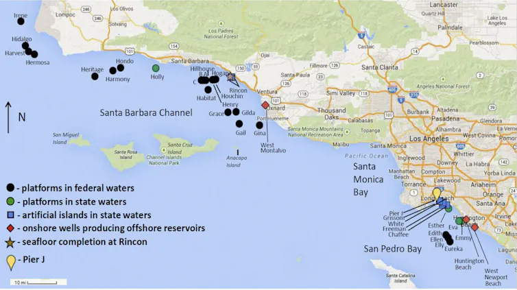 Map of California offshore energy operations.