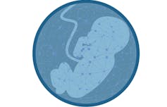 Illustration of a fetus and a network of interconnected dots.