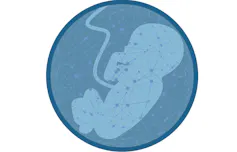 Illustration of a fetus and a network of interconnected dots.