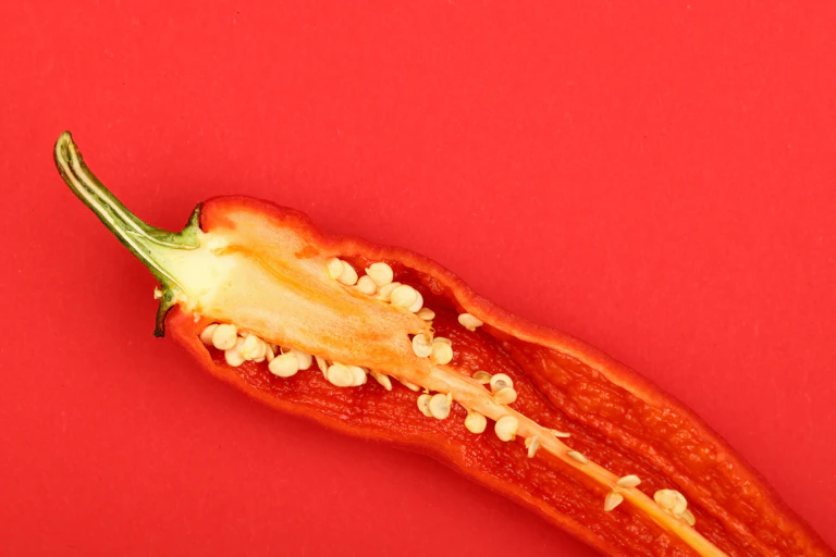 Close-up of jalapeno pepper sliced open