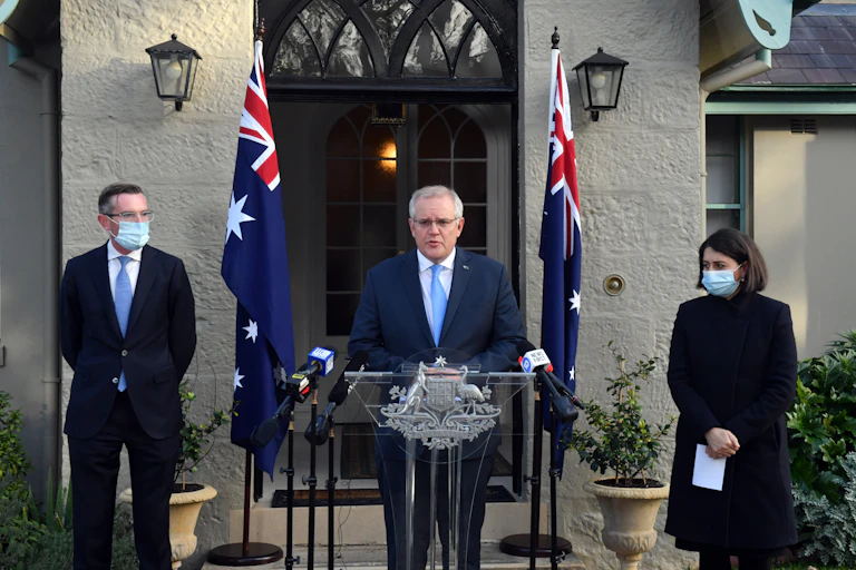 Dominic Perrottet, Scott Morrison and Gladys Berejiklian
