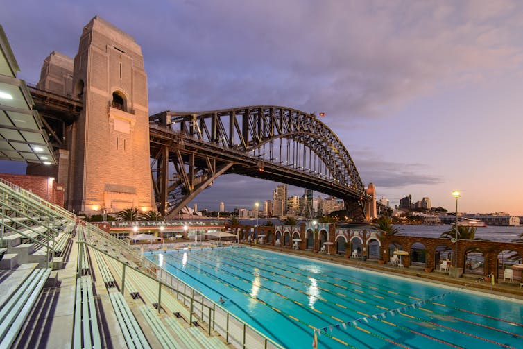 A pool lies under the Sydney Harbour Bridge