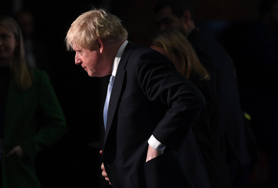 Boris Johnson against a black background
