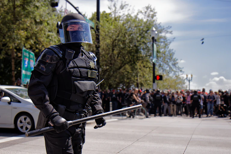 A US police officer in riot gear