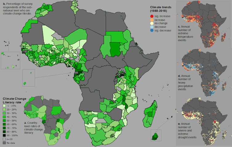 Map of Africa with green colour indicating climate literacy