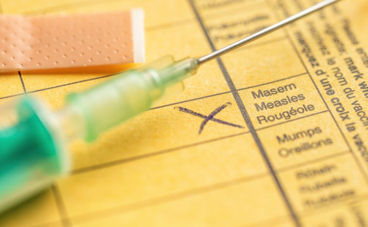 A vaccination certificate for measles