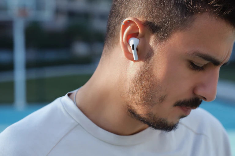 man with earphone in