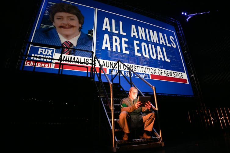 Screen reads 'Fux news: all animals are equal'
