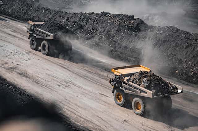 Coal trucks at a mine