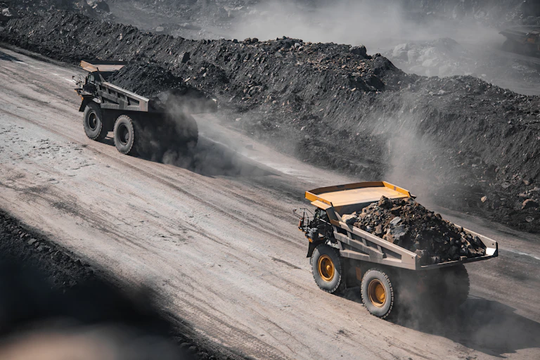 Coal trucks at a mine