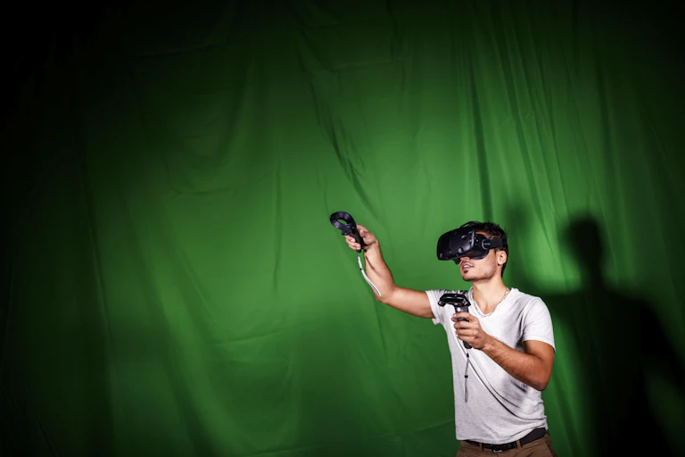 A man in a virtual reality headset.