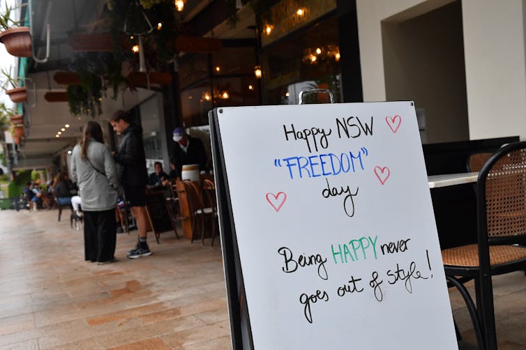 A sign saying 'Happy NSW freedom day'