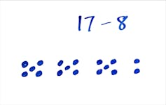 17 dots arranged into clusters of three fives and a two.