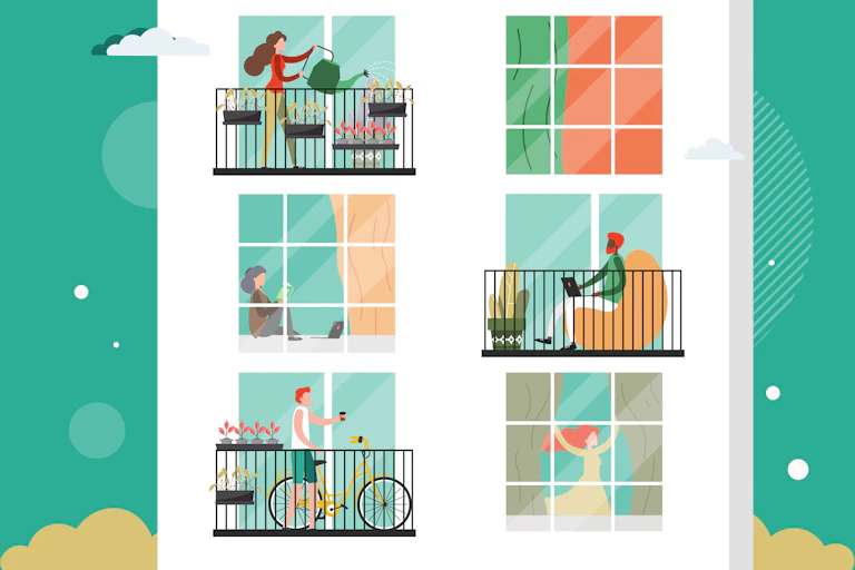 Apartment residents on balconies