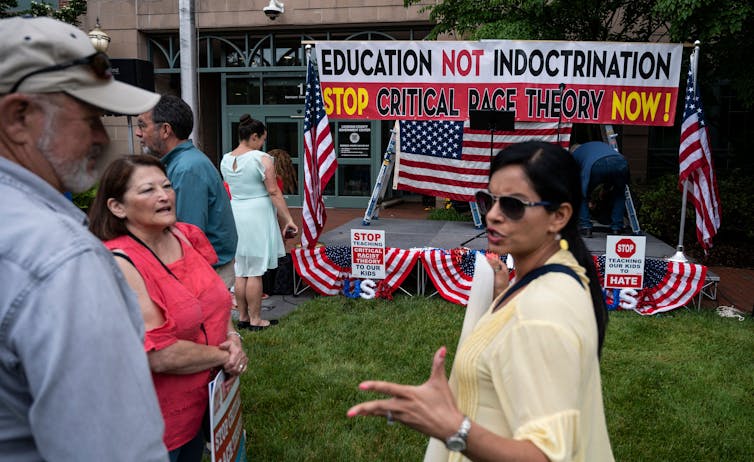 People attend a rally in Virginia