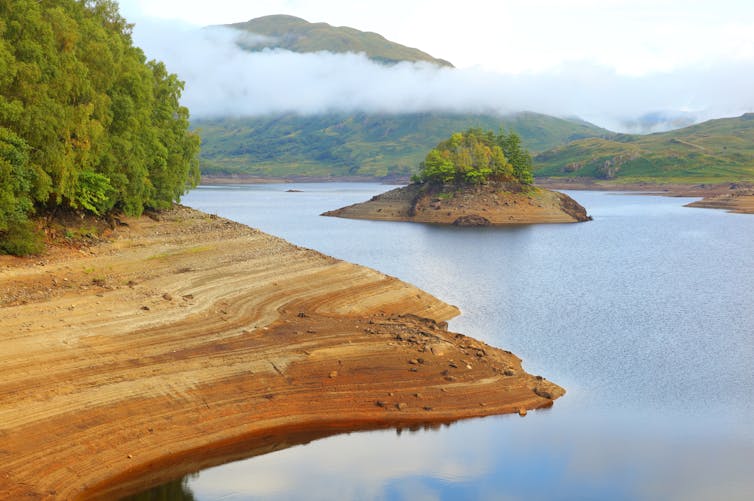 A reservoir with exposed banks