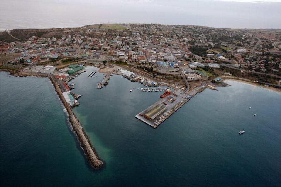 Aerial view of harbour and town