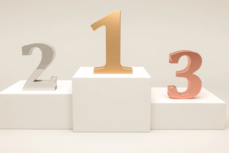 The numbers 1, 2 and 3 stand atop podiums of different sizes