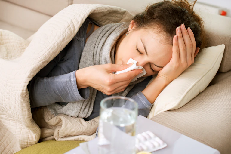 A woman with flu
