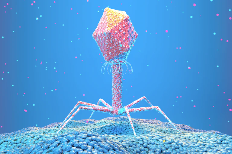 Bacteriophage on the surface of a bacterium.