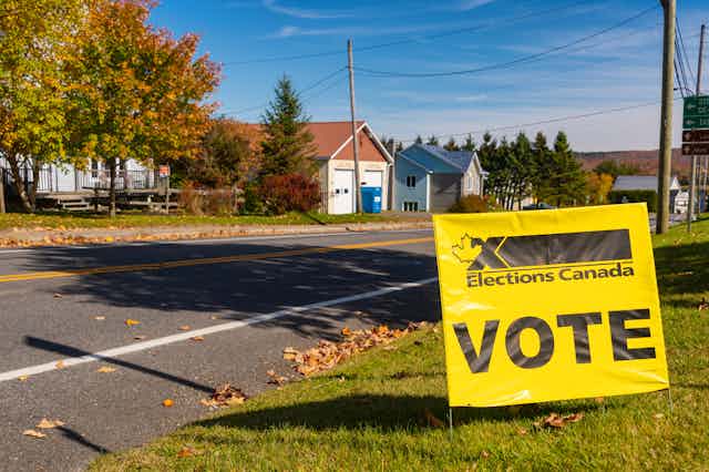 An Elections Canada Vote sign in front of a polling station