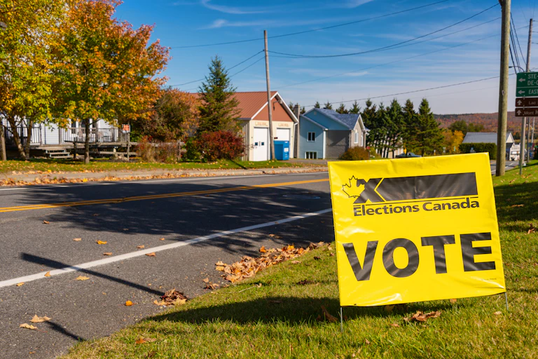 An Elections Canada Vote sign in front of a polling station