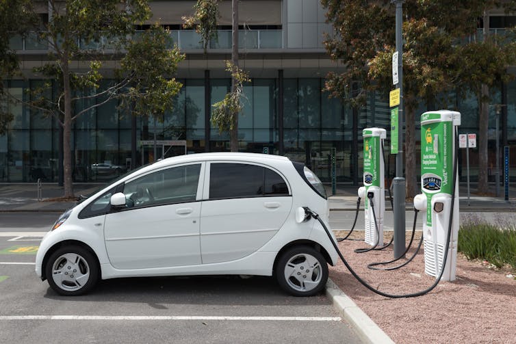 Recharging an electric car.