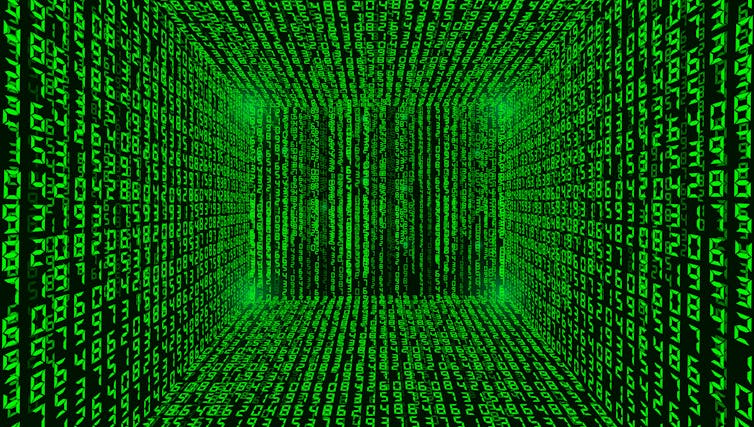 Image of a binary code background of matrix green.