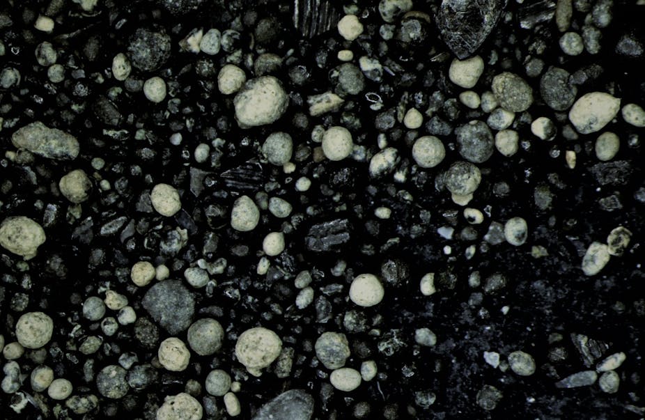 A close-up view of white, grey and black pebbles and slightly larger stones.