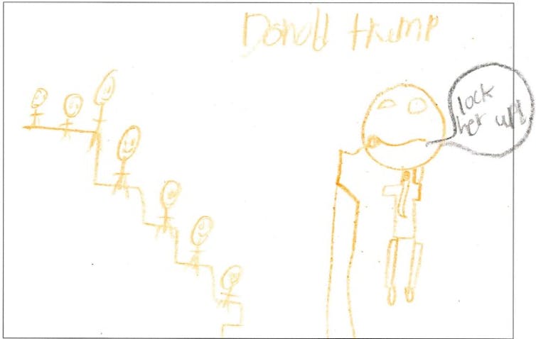 Donald Trump giving a speech and saying