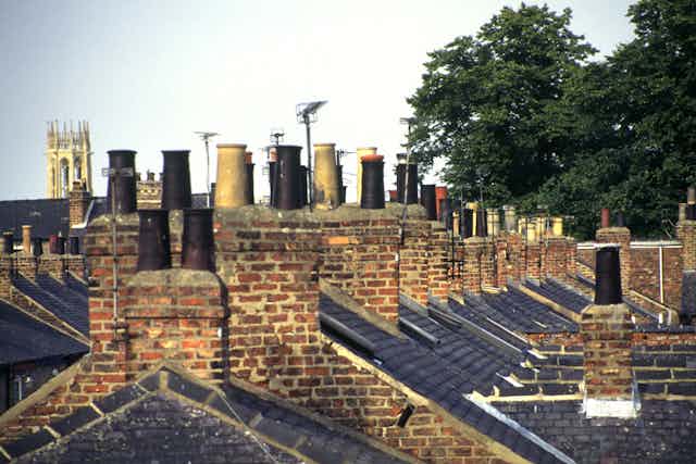 chimneys on rooftops