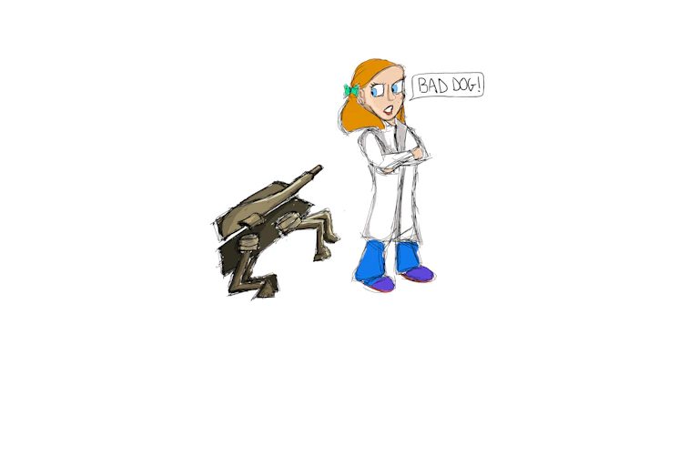 Cartoon of dog and scientist