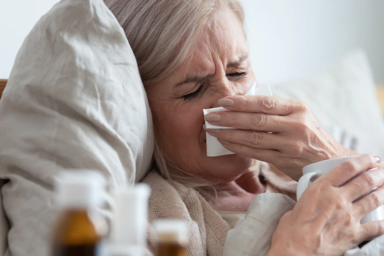 A woman with a cold.