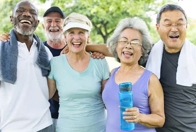Image of a senior group of friends having done exercise together