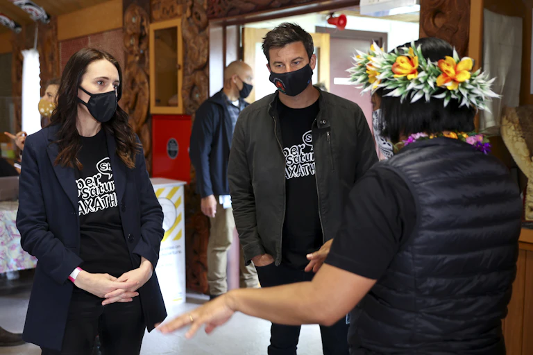 Prime Minister Jacinda Ardern during a mass vaccination event.