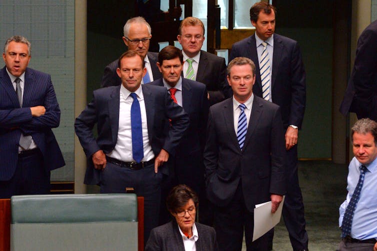 Politicians stand in parliament