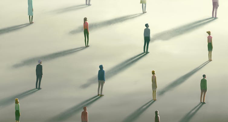 Illustration of people standing part from each other.