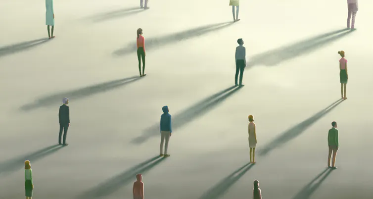 Illustration of people standing part from each other.