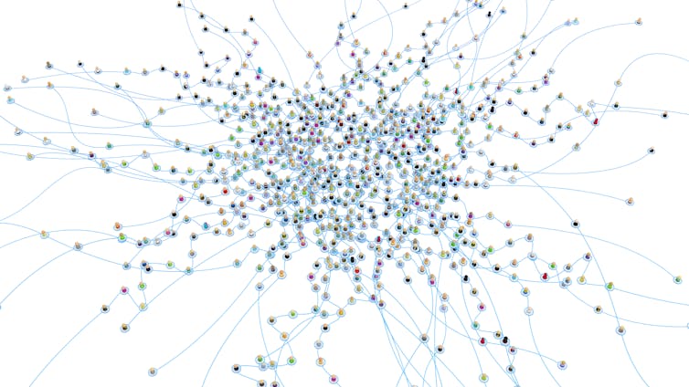 A diagram of a complex system with many nodes