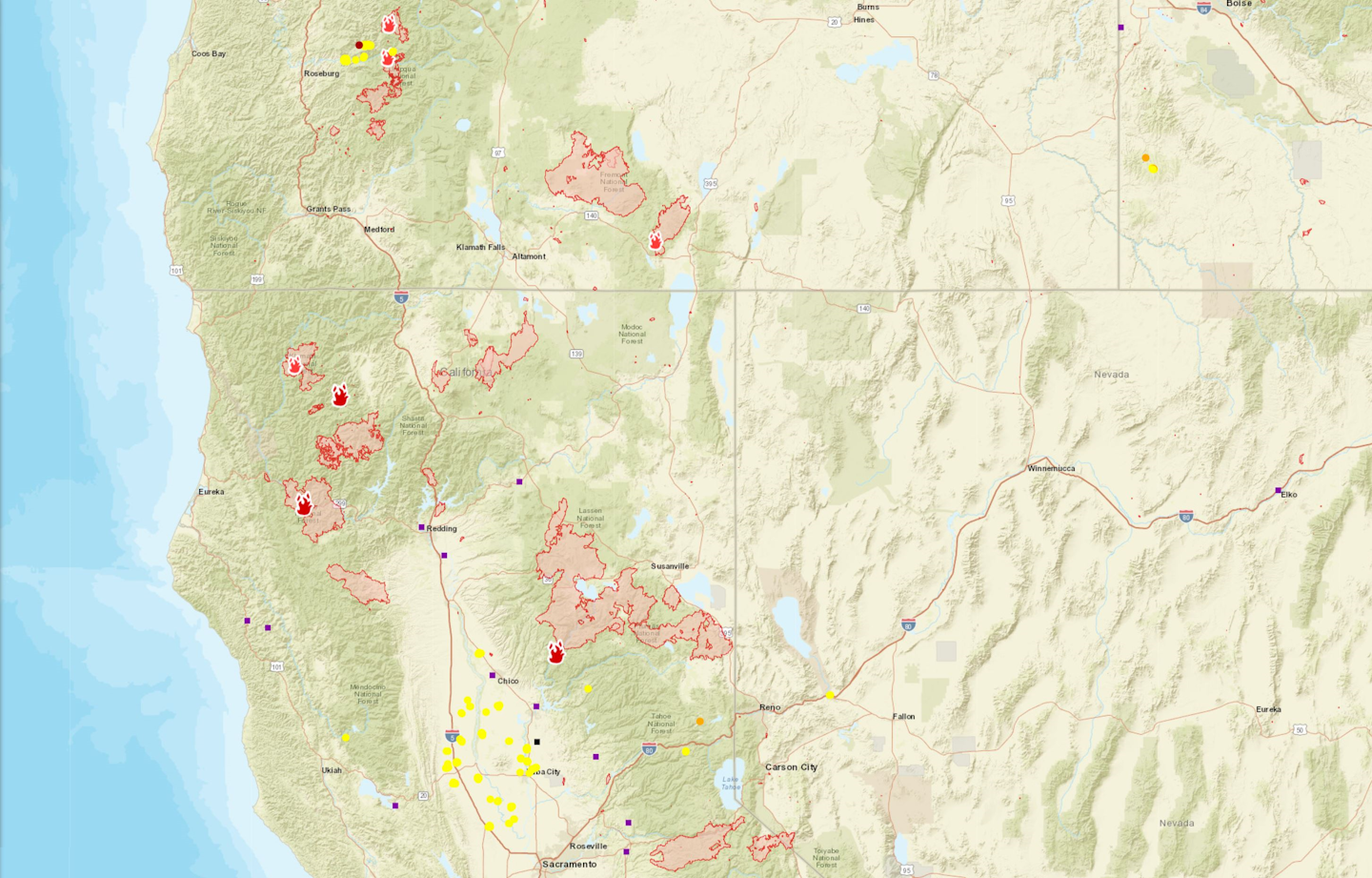 Map showing 2021 wildfire burn areas