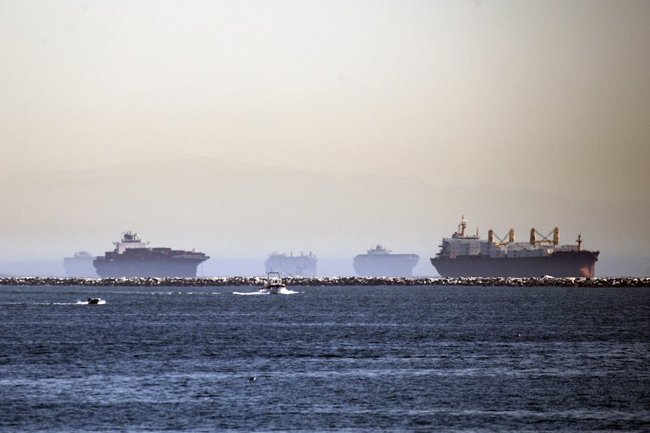 Ships waiting to dock at Los Angeles.
