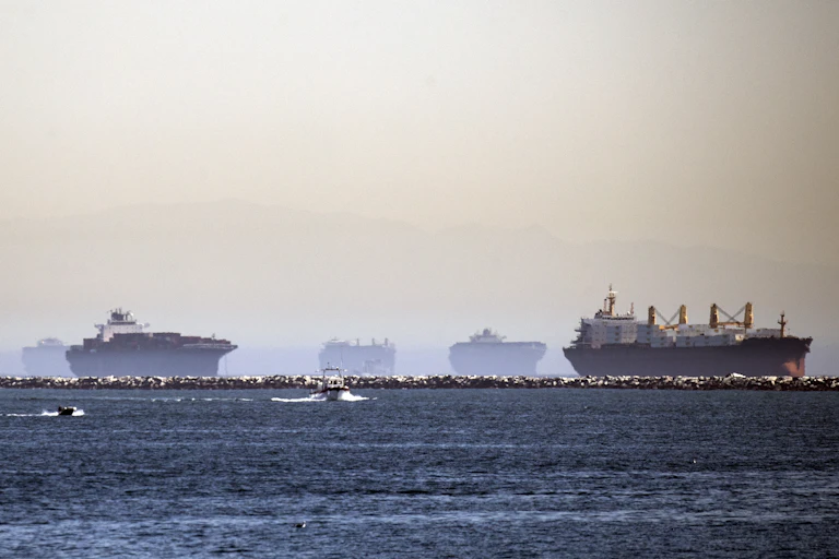 Ships waiting to dock at Los Angeles.